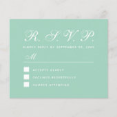 Mint RSVP Budget Groen Witte Huwelijksreactiekaart (Voorkant)