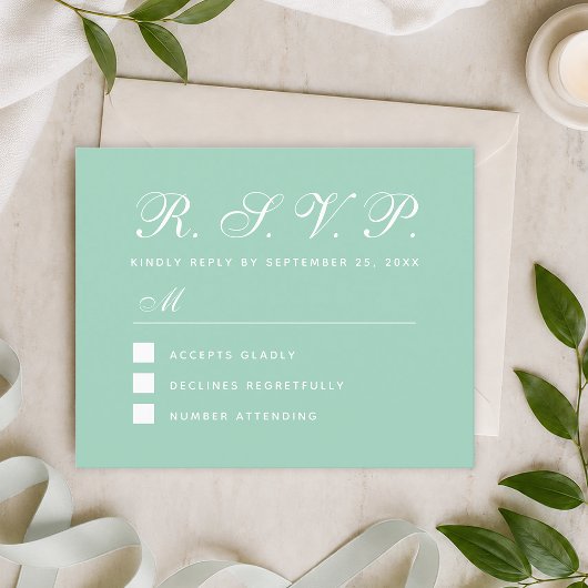 Mint RSVP Budget Groen Witte Huwelijksreactiekaart