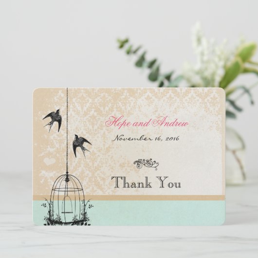 Mint Rustic  Birdcage Wedding Invitations Bedankkaart (Staand voorkant)