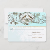 Mint Rustic Birds Oak Tree Wedding RSVP (Achterkant)