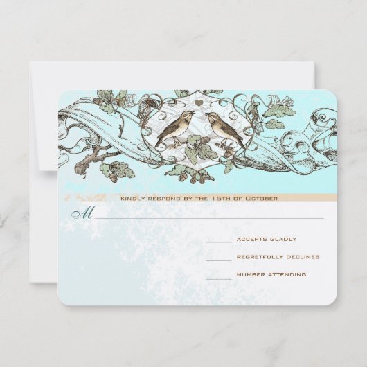 Mint Rustic Birds Oak Tree Wedding RSVP (Achterkant)
