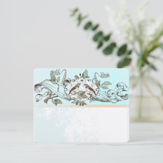 Mint Rustic Birds Oak Tree Wedding RSVP (Staand voorkant)