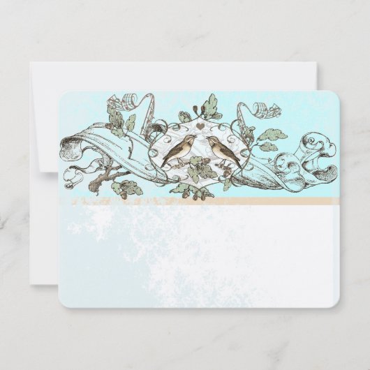 Mint Rustic Birds Oak Tree Wedding RSVP Kaartje (Voorkant)