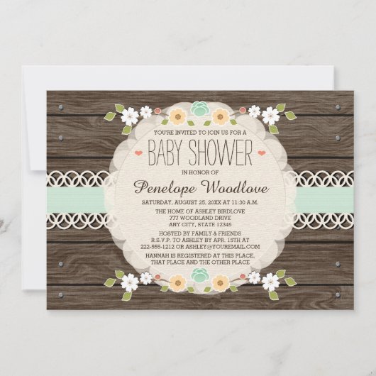 MINT RUSTIC FLORAL BOHO BABY SHOWER INVITATIONS KAART (Voorkant)