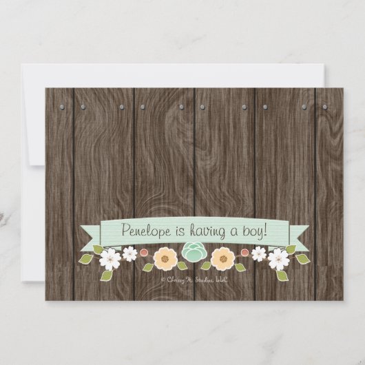 MINT RUSTIC FLORAL BOHO BABY SHOWER INVITATIONS KAART (Achterkant)