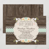 MINT RUSTIC FLORAL BOHO BABY SHOWER INVITATIONS KAART (Voorkant / Achterkant)