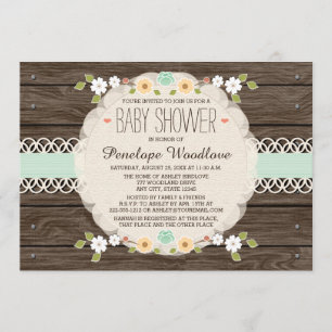 MINT RUSTIC FLORAL BOHO BABY SHOWER INVITATIONS KAART