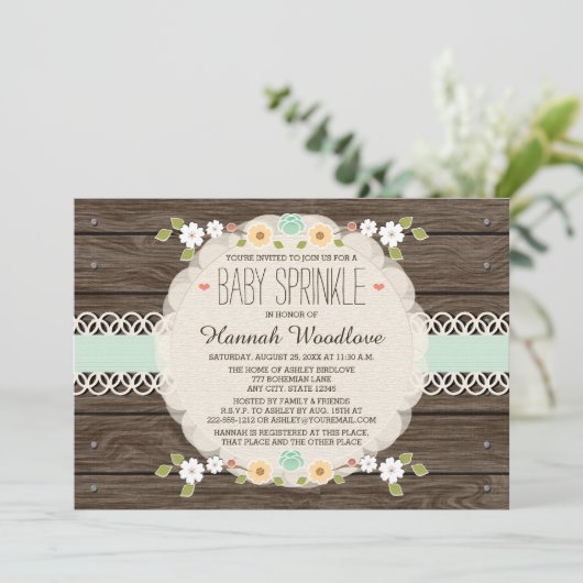 MINT RUSTIC FLORAL BOHO BABY SPRINKLE INVITATIE KAART (Staand voorkant)