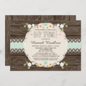 MINT RUSTIC FLORAL BOHO BABY SPRINKLE INVITATIE KAART (Voorkant / Achterkant)