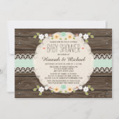 MINT RUSTIC FLORAL BOHO KOPPELT BABY SHOWER INVITE KAART (Voorkant)