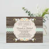 MINT RUSTIC FLORAL BOHO KOPPELT BABY SHOWER INVITE KAART (Staand voorkant)