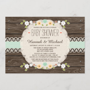 MINT RUSTIC FLORAL BOHO KOPPELT BABY SHOWER INVITE KAART