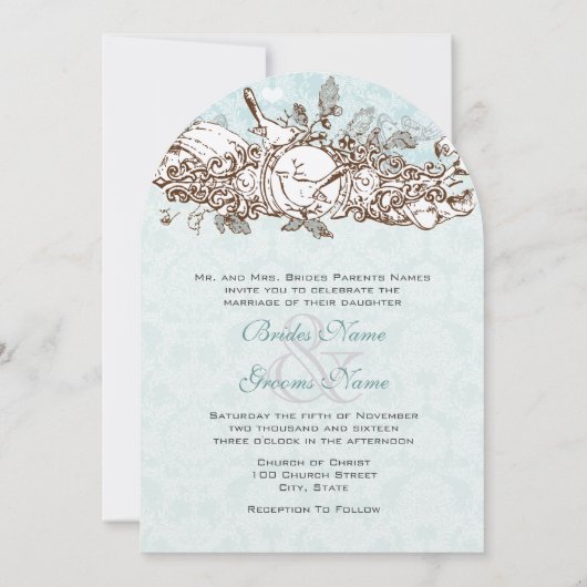Mint Rustic Forest Vods Oak Tree Wedding Kaart (Achterkant)