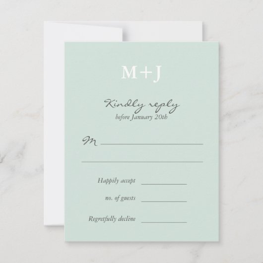 Mint Rustic Monogram Krans Trouwen RSVP antwoord (Voorkant)