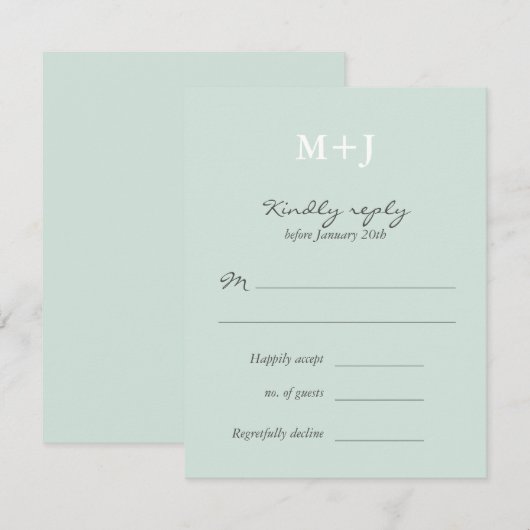 Mint Rustic Monogram Krans Trouwen RSVP antwoord (Voorkant / Achterkant)