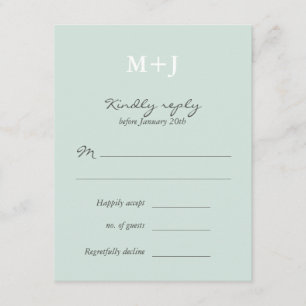 Mint Rustic Monogram Wreath Wedding RSVP antwoord