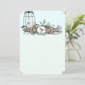 Mint Rustic Romantic Love Bird Birdcage Kaart (Staand voorkant)