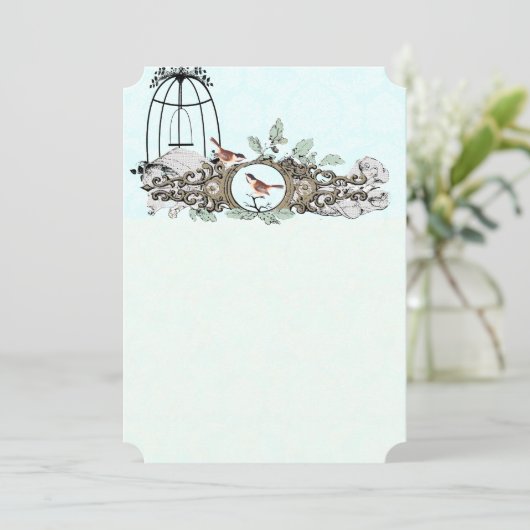 Mint Rustic Romantic Love Bird Birdcage Kaart (Staand voorkant)