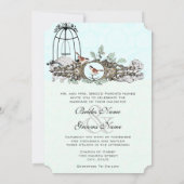 Mint Rustic Romantic Love Bird Birdcage Kaart (Achterkant)