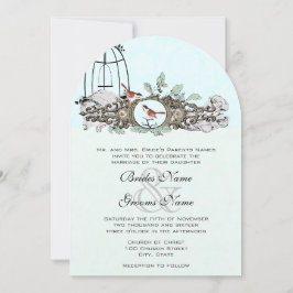 Mint Rustic Romantic Love Bird Birdcage Kaart