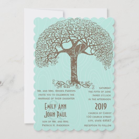 Mint Rustic Romantic Love Bird Swirly Tree Kaart (Voorkant)