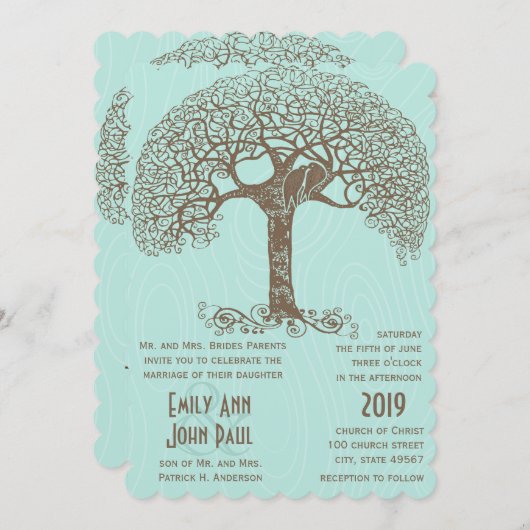 Mint Rustic Romantic Love Bird Swirly Tree Kaart (Voorkant / Achterkant)