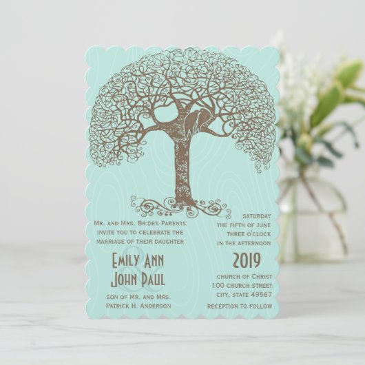 Mint Rustic Romantic Love Bird Swirly Tree Kaart (Staand voorkant)