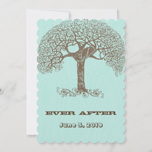 Mint Rustic Romantic Love Bird Swirly Tree Kaart (Achterkant)