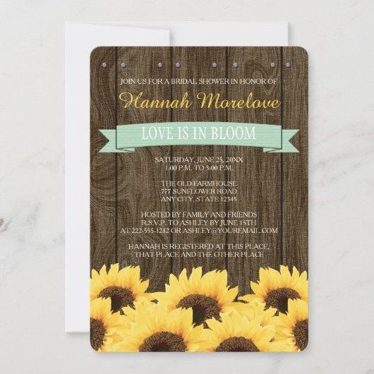 MINT RUSTIC SUNFLOWER BRIDAL SHOWER INVITATION KAART (Voorkant)