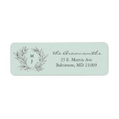 Mint rustieke Monogram krans retour adres label (Voorkant)