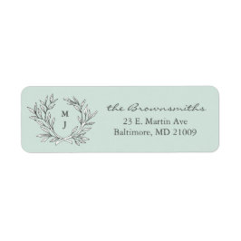 Mint rustieke Monogram krans retour adres label