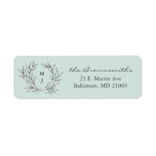 Mint rustieke Monogram krans retour adres label