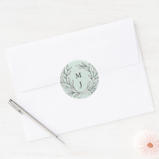 Mint rustieke Monogram krans Sticker (Envelop)