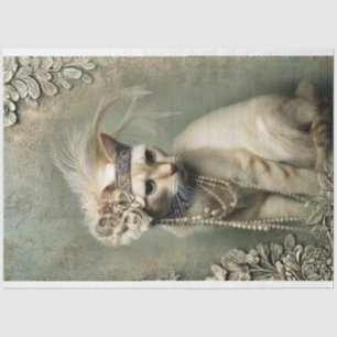Mint Sage Allure Versierde Kat Roaring 20's  Tissuepapier