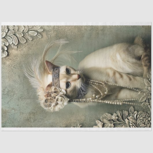 Mint Sage Allure Versierde Kat Roaring 20's  Tissuepapier (Voorkant)