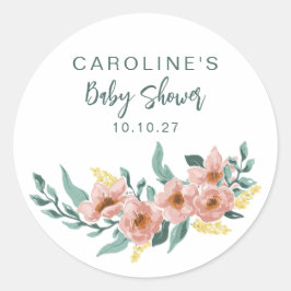  Mint Sage Blush Bloemen Aangepast Baby shower Ronde Sticker