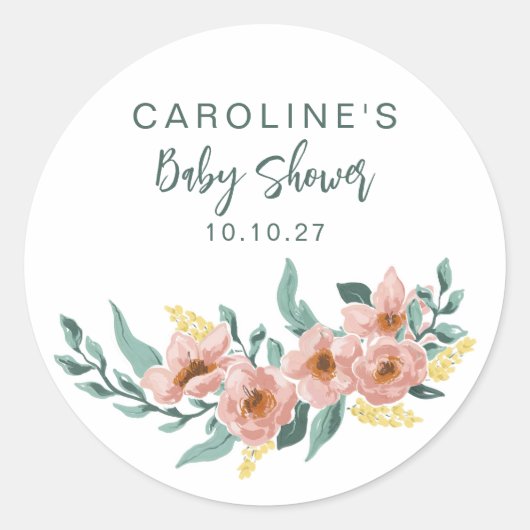  Mint Sage Blush Bloemen Aangepast Baby shower Ronde Sticker (Voorkant)
