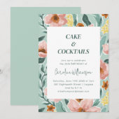 Mint Sage Blush Pink Floral Birthday Party Kaart (Voorkant / Achterkant)