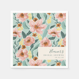  Mint Sage Blush Pink Floral Vrijgezellenfeest Servet