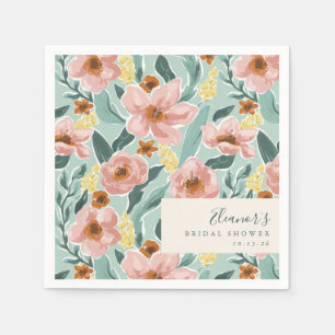  Mint Sage Blush Pink Floral Vrijgezellenfeest Servet