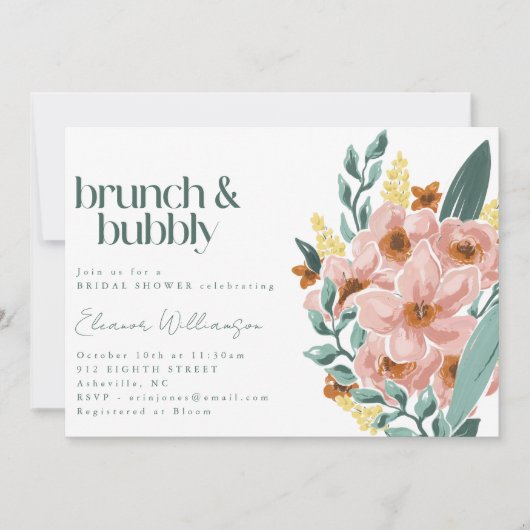 Mint Sage Blush Roze Bloemen Brunch Bubble Kaart (Voorkant)