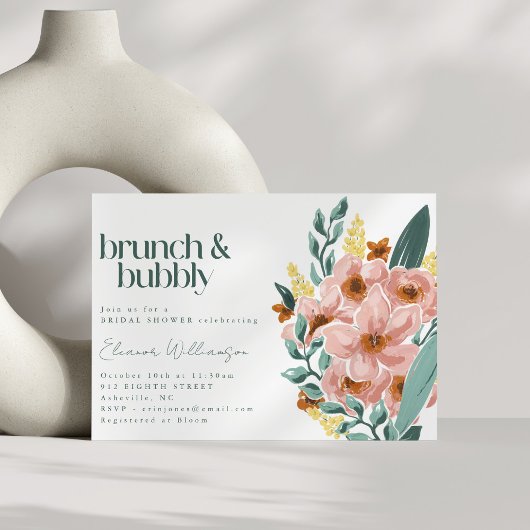  Mint Sage Blush Roze Bloemen Brunch Bubble Kaart