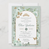 Mint Sage Groene Waterverf Vlinder Quinceanera Kaart (Voorkant)