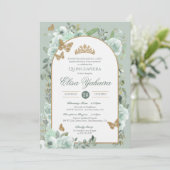 Mint Sage Groene Waterverf Vlinder Quinceanera Kaart (Staand voorkant)
