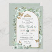 Mint Sage Groene Waterverf Vlinder Quinceanera Kaart (Voorkant / Achterkant)