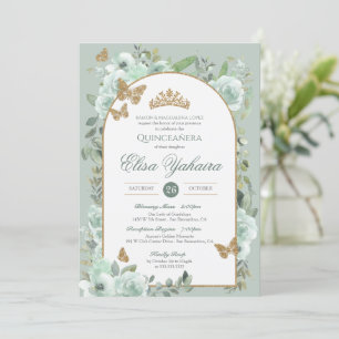 Mint Sage Groene Waterverf Vlinder Quinceanera Kaart