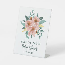  Mint Sage Roze Bloemen Custom Baby shower Reclamebord Met Voetstuk