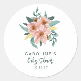  Mint Sage Roze Bloemen Custom Baby shower Ronde Sticker