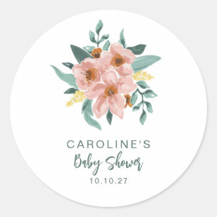 Mint Sage Roze Bloemen Custom Baby shower Ronde Sticker