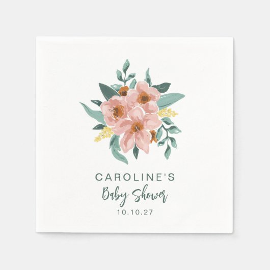 Mint Sage Roze Bloemen Custom Baby shower Servet (Voorkant)
